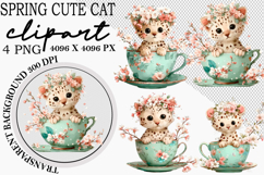 Whimsical Spring Cute Cat Clipart Png Product Image 1