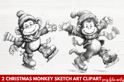Christmas Monkey Sketch Art Clipart | Hand-Drawn Holiday Product Image 1