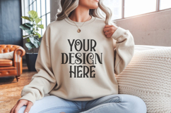 Sand Gildan 18000 Mockup, Gildan Sweatshirt Mockup Product Image 1