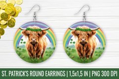 St. Patrick&#039;s Day Highland Cow | Round Earrings Sublimation Product Image 1