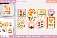 Vintage Flowers Sticker Bundle | Floral Stamp Stickers Sheet Product Image 1