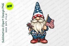 Patriotic Gnome Holding American Flag And Flowers Clipart Product Image 1