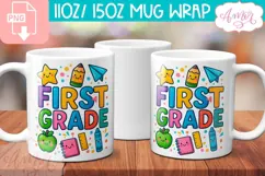 First grade mug Wrap PNG, cute teacher mug wrap PNG Product Image 2