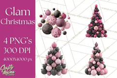 Pink and Black Glam Christmas PNG Clipart Product Image 1