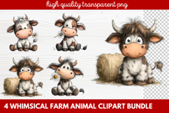 4 Whimsical Farm Animal Clipart | Cute Farm Animals PNG Set Product Image 1
