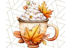 Fall Drink Clipart PNG, Cozy Autumn Cocoa and Latte Art Product Image 4