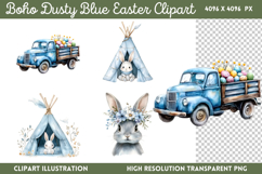 Boho Dusty Blue Easter Clipart PNG Product Image 1