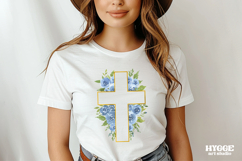 Watercolor Easter Christian Floral Cross Sublimation PNG Product Image 2