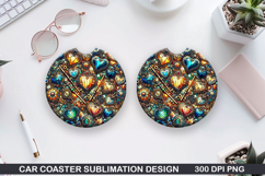 Love Heart Car Coaster Sublimation| Valentine Coaster PNG Product Image 1