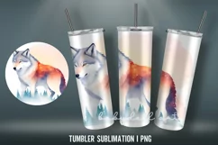 Watercolor Wolf Winter Tumbler Sublimation Design Product Image 4