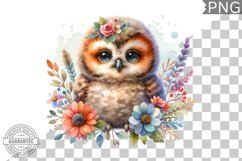 Cute Baby Owl And Flowers Basket Sublimation -Clipart Design Product Image 1