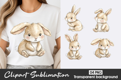 Cute Beige Bunny Watercolor Clipart Sublimation PNG Product Image 1