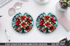 Flowers Car Coaster Sublimation| Christmas Coaster PNG Product Image 1