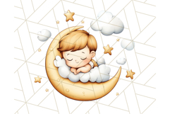Sleeping Baby on Moon PNG, Cute Night Sky Baby Clipart Png Product Image 4