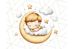 Sleeping Baby on Moon PNG, Cute Night Sky Baby Clipart Png Product Image 4
