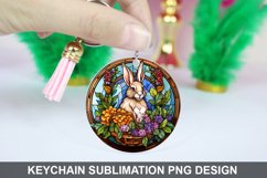 Bunny Round Keychain, Bunny Flowers Keychain Design Product Image 1