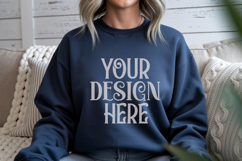 Gildan 18000 Navy Crewneck Sweatshirt Mockups,G180 Product Image 1