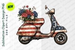 American Flag Scooter With Flowers Clipart Png Product Image 1