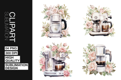 Floral Coffee Maker Clipart PNG Product Image 1