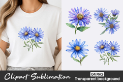 Blue Daisy Watercolor Clipart PNG Product Image 1