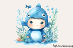 Pastel Cute Mermaid Watercolor Clipart PNG Product Image 1