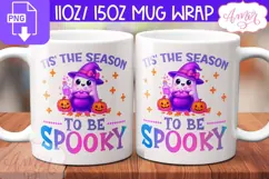 Spooky Season mug wrap PNG, Cute Halloween mug template Product Image 1