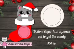 Christmas candy dome svg, gray kitten in santa sock Product Image 5