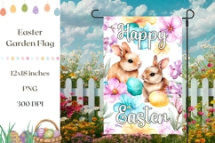 Floral Easter Garden Flag, Watercolor Easter Bunny PNG Product Image 1