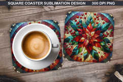 Poinsettias Coaster Sublimation, Christmas Coaster PNG Product Image 1