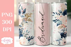Navy and blush floral bridesmaid Tumbler Wrap, wedding PNG Product Image 1