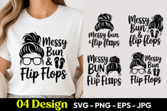 Messy Bun Flip Flops SVG PNG Product Image 1