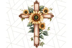 Faith Cross PNG with Flowers, Watercolor Religious Art Print Product Image 4