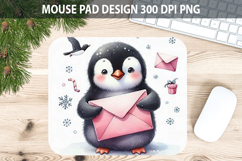 Watercolor Penguin Mouse Pad Sublimation - Valentines PNG Product Image 1