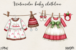 Watercolor Christmas Baby Clothesline Clipart PNG Product Image 25