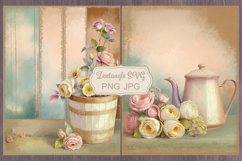 Floral scrapbook backgrounds. Shabby chic junk journal kit. Product Image 1