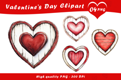 Valentine’s Day Rustic Wooden Heart Clipart PNG Set Product Image 1