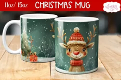 Cute Christmas reindeer mug sublimation wrap PNG 11oz 15oz Product Image 2