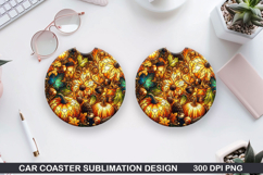 Pumpkin Car Coaster Sublimation| Halloween Coaster PNG Product Image 1