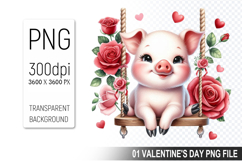 Valentine&#039;s Cute Pig Clipart PNG, Pig Graphic For Crafts Product Image 1