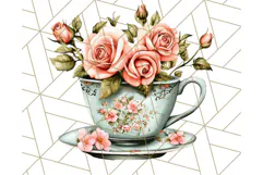 Vintage Floral Teacup Clipart PNG, Blooming Teacups Clip Art Product Image 4