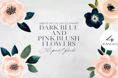 Dark Blue & Blush Pink Flowers Clipart PNG. Product Image 1
