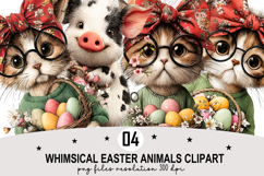 Whimsical Easter Animals Clipart Watercolor Easter Bunny PNG Product Image 1