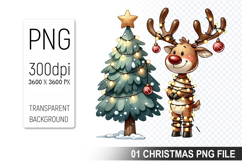 Watercolor Cute Christmas Reindeer Clipart PNG Bundle Product Image 9