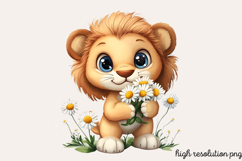 Cute Animals Daisy Flowers Clipart Product Image 1