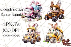 Pastel Easter Construction Clipart, Bunny Truck PNG Product Image 1