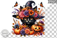 Halloween Cat Flowers Sublimation - Clipart PNG Design Product Image 1