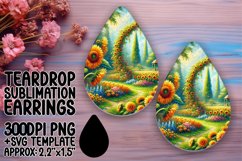 Elegant Teardrop Earrings Sublimation Template , Flower Product Image 1