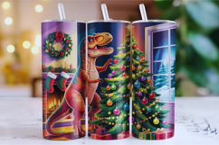 Merry Dinosaur Tumbler Wrap | Christmas Wrap Product Image 1