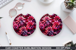 Flowers Car Coaster Sublimation| Summer Flowers Coaster PNG Product Image 1