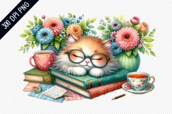 Books And Sleeping Cat Sublimation - Clipart PNG Design Product Image 1